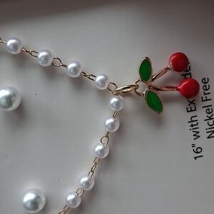 Cherry Pearl  Gold Chain Necklace